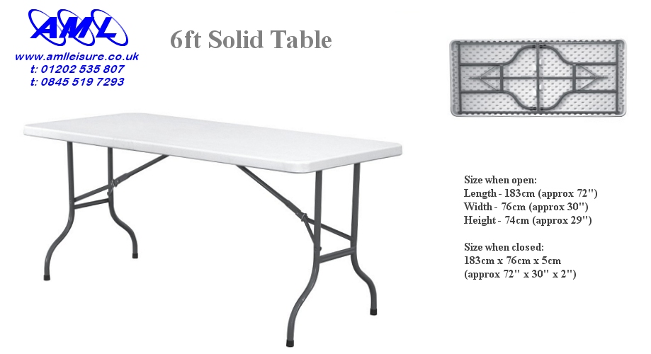 6ft Solid Topped Trestle Table - fold flat for easy storage